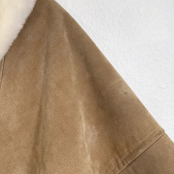 Wilsons Leather Shearling Fleece Faux Fur Lined Suede Leather Coat in Tan - Picture 7 of 16